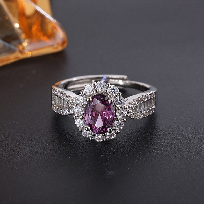 Purple 6*8 white gold ring - Adjustable opening