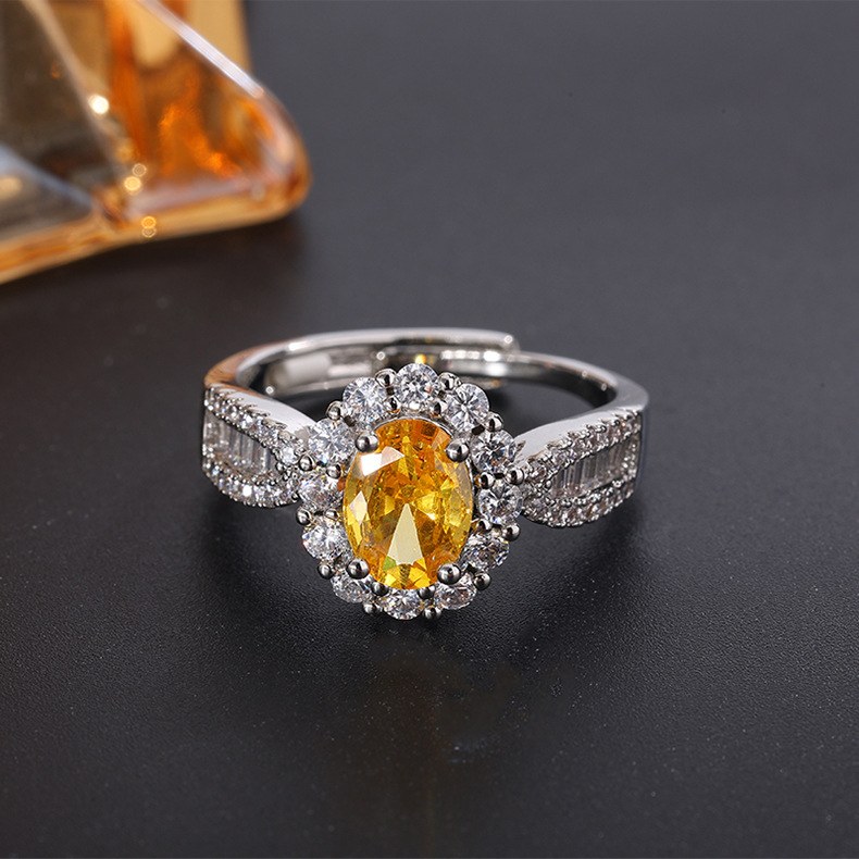 Yellow 6*8 white gold ring - Adjustable opening