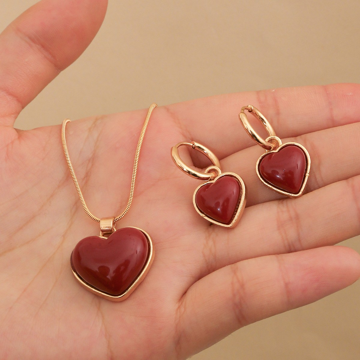 Red love pendant necklace + earrings