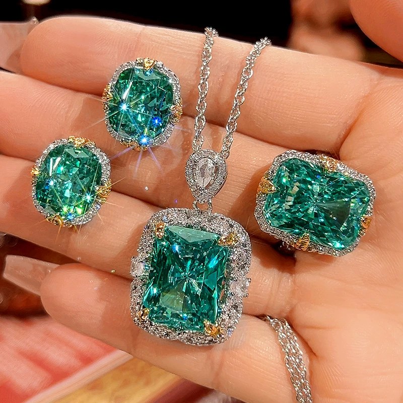 2025 New Zhuangshengsheng Jewelry Simulated Para Green Elegant Chunky Square Set Main 12*16-10*12 Wholesale