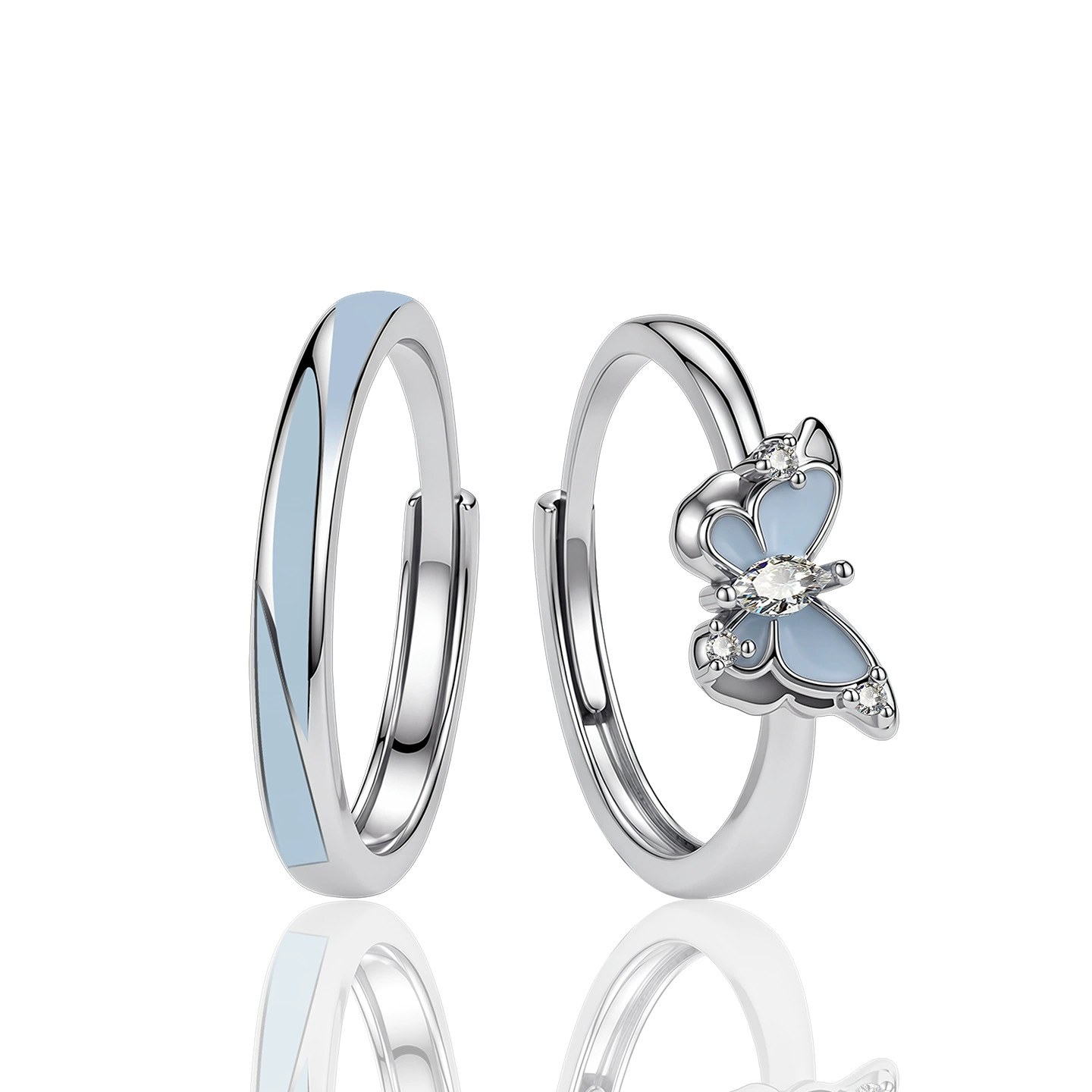 Butterfly minimalist light blue couple rings - luxury women's butterfly