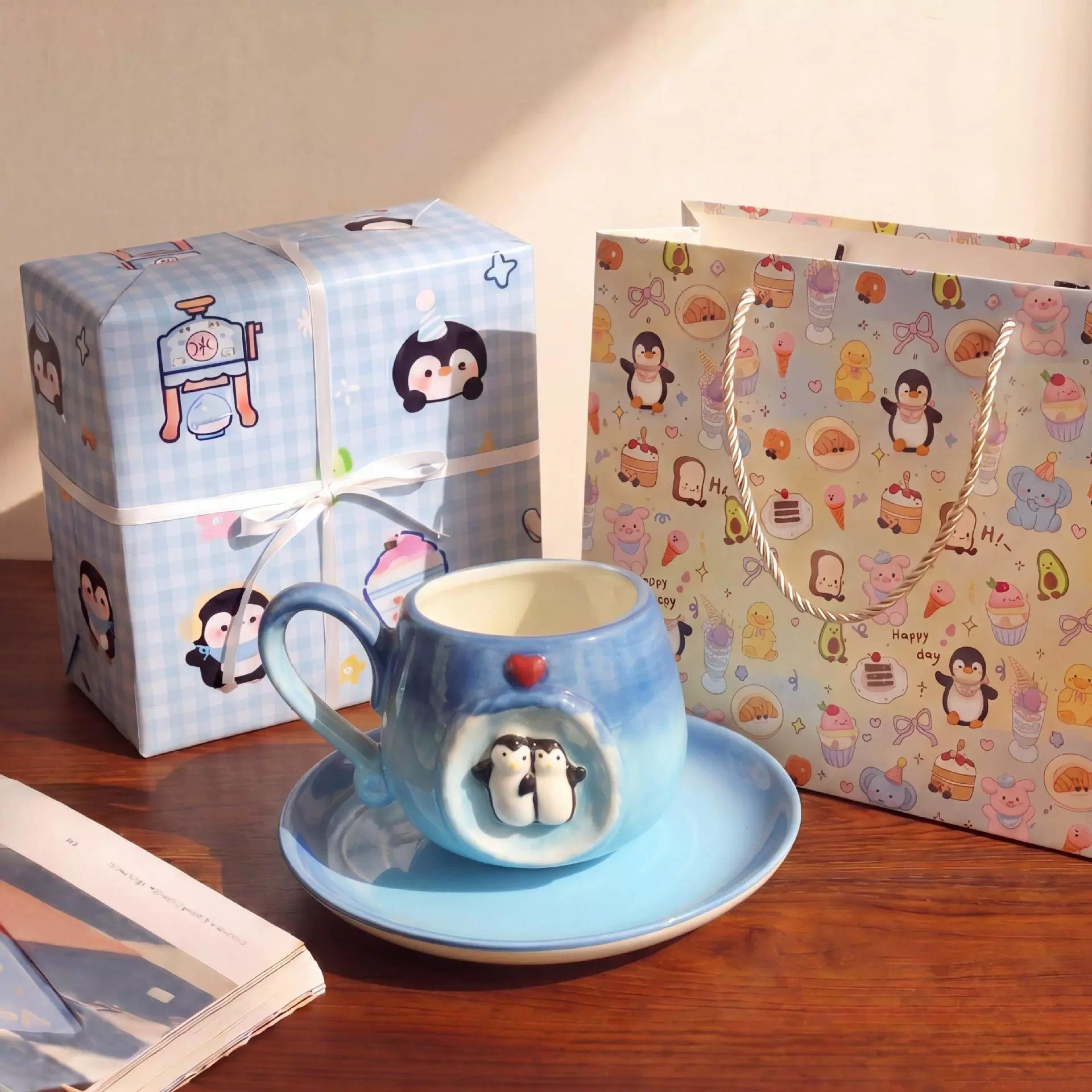Especially Beautiful Coffee Cup and Saucer Gift Box, Cute Penguin Afternoon Tea Mug, Latte Cup, Birthday Gift for Girls