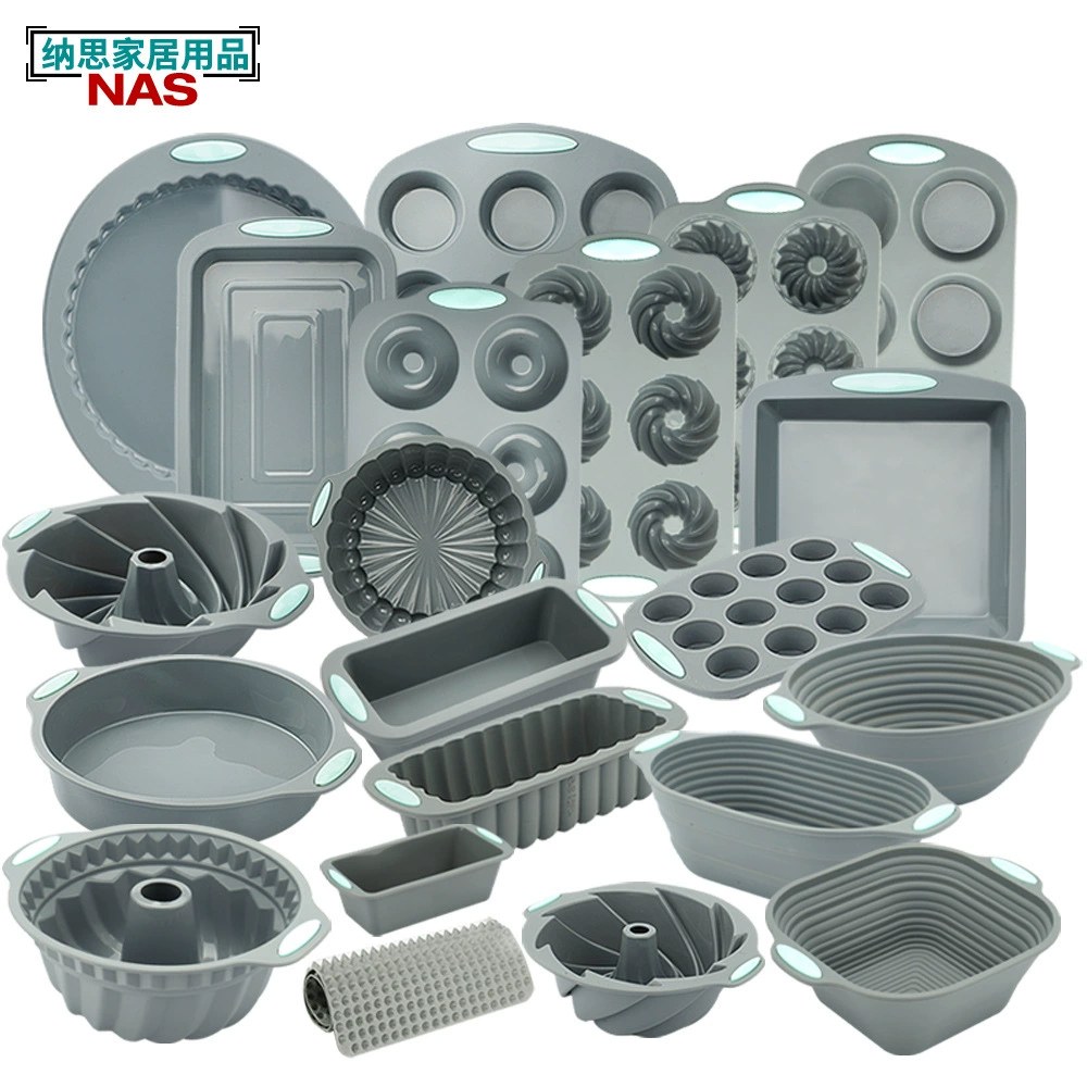 Silicone Cake Mould Heat Resistant Baking Plate Mould Donut Toast Chiffon Mould Dark Grey Baking Plate Set