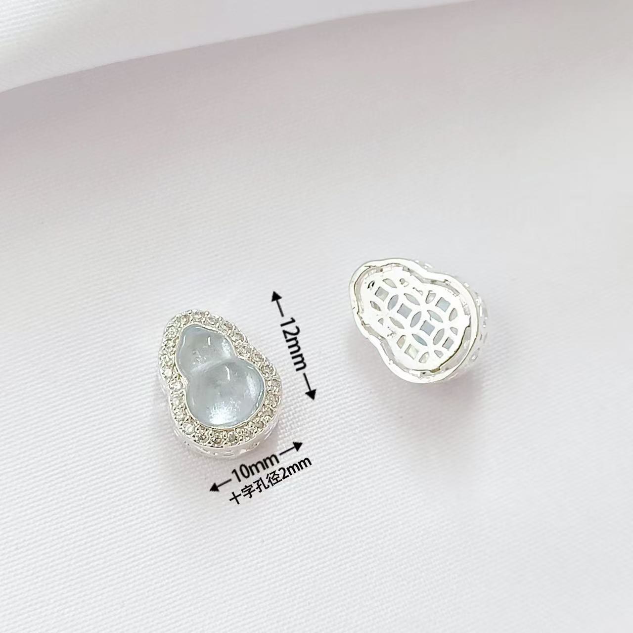 1 bright silver sea blue gourd spacer bead