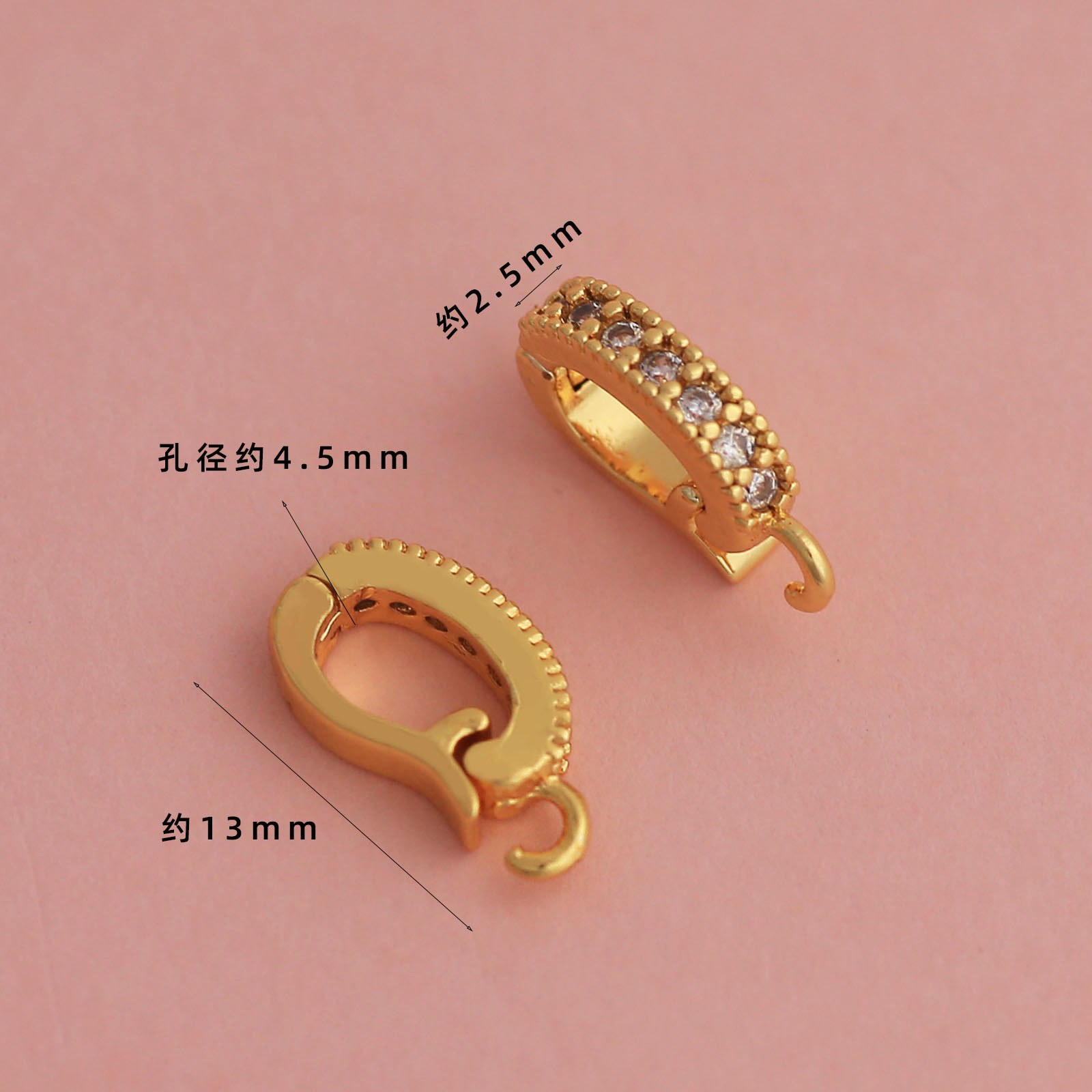 18k real gold electroplating color retention [12mm zircon d-shaped buckle] 1 piece