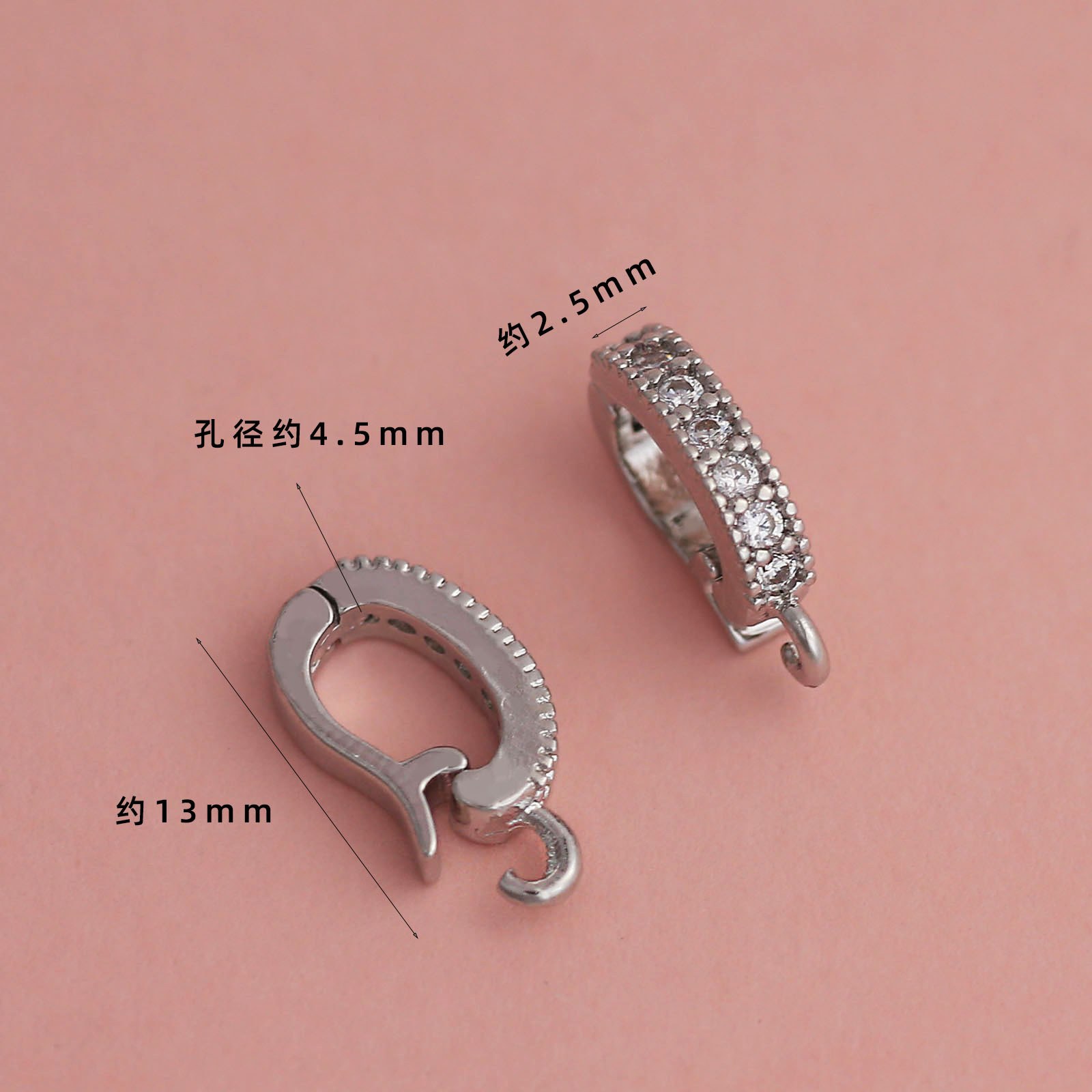 White gold electroplated color-preserving [12mm zircon d-shaped buckle closed] 1 piece