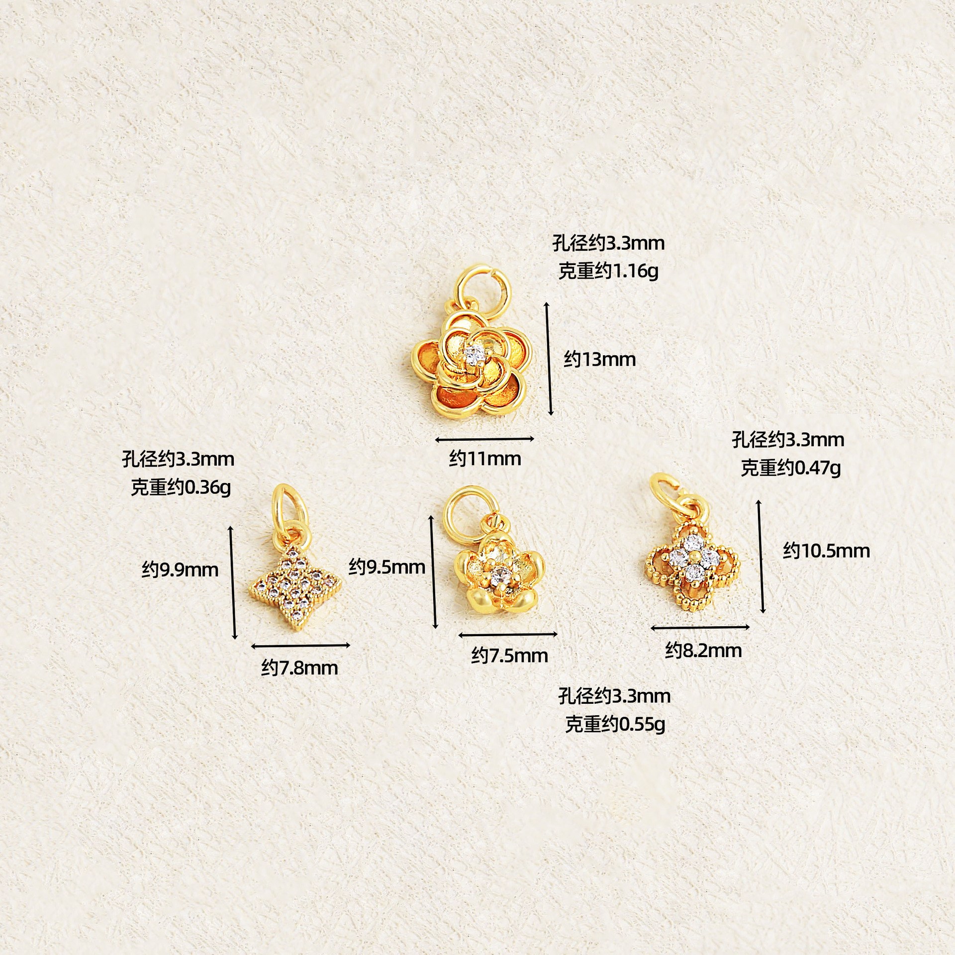 18k real gold electroplating color-preserving [hanging circle zircon four-leaf clover pendant] ys491