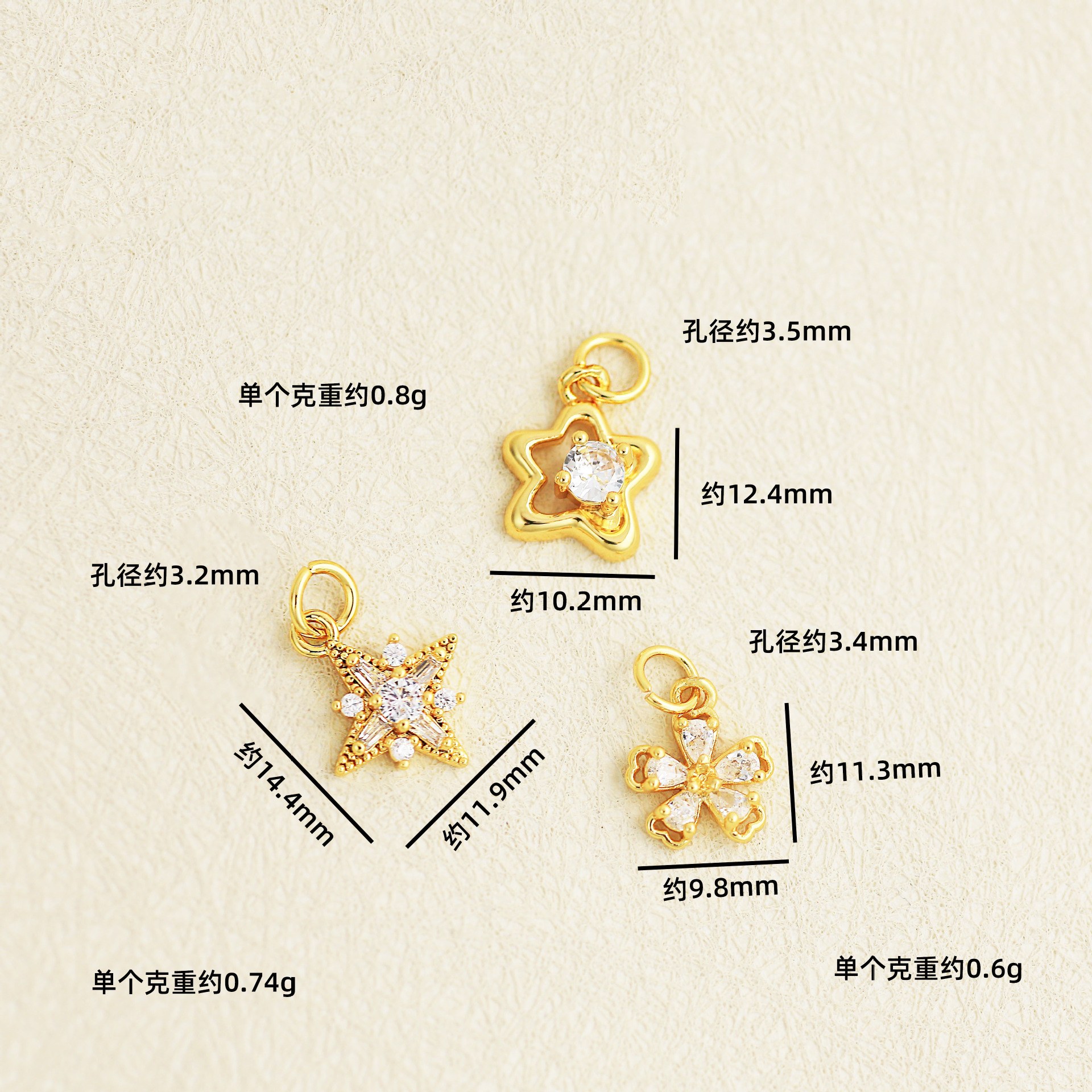 18k real gold electroplating color-preserving [hanging circle zircon five-pointed star pendant] c043