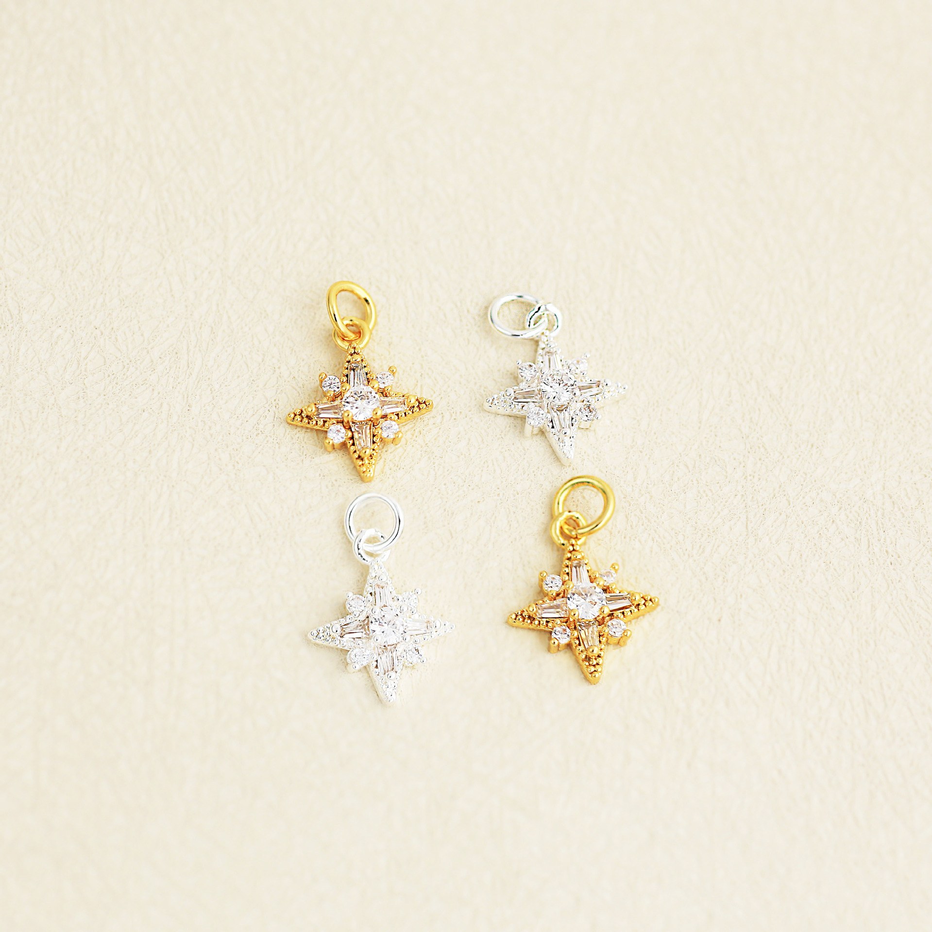 Thick silver electroplating color retention [hanging circle zircon eight-pointed star pendant] ys299