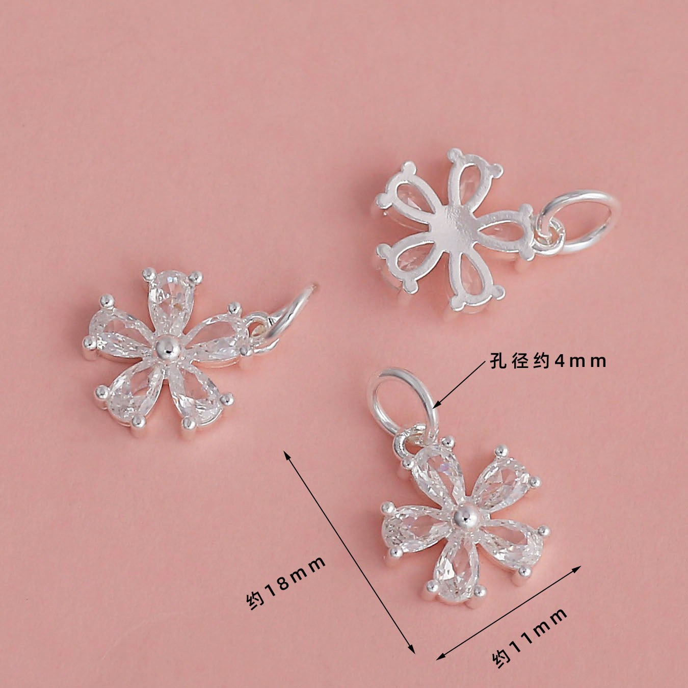 Thick silver electroplating to preserve color [hanging circle zircon peach blossom pendant] c005