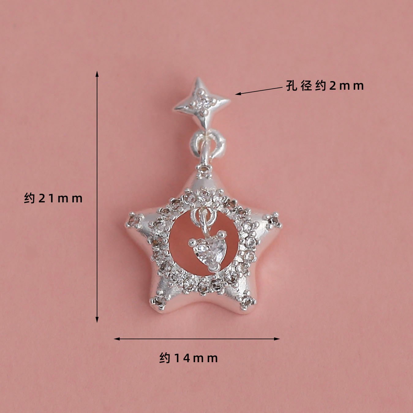 Thick silver electroplating to preserve color [hanging circle zircon smart star pendant] c029