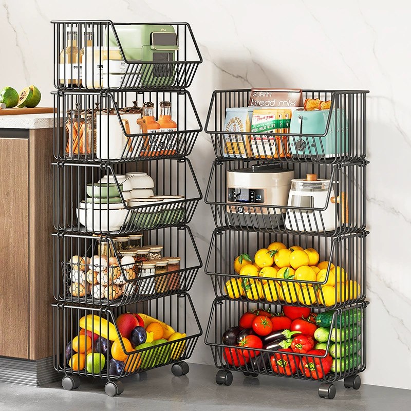 Kitchen Vegetable Storage Rack Fruit Storage Rack Multi-functional Trolley Multi-layer Floor Storage Rack Storage Basket Basket